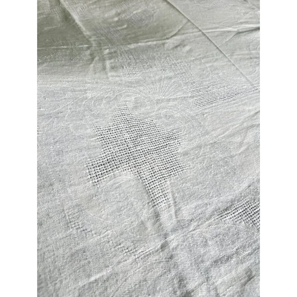 Vintage Linen Tablecloth 52x51 Rectangle 52x51 Embossed Ivory White Damask